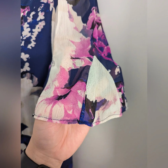 DKNY Women's Floral Print Goddet-Trim Midi Dress Size 12 - Picture 7 of 13